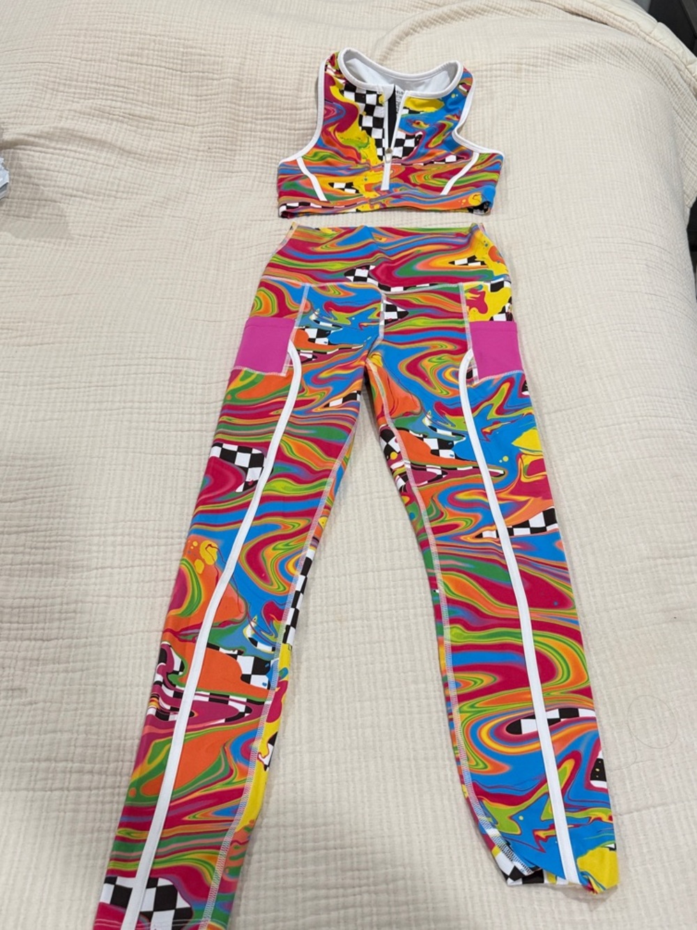 Peloton Rainbow Swirl Printed Legging Set with Pink Accents